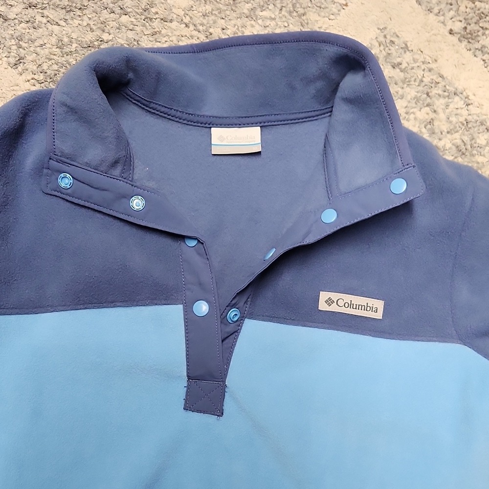 Columbia Fleece Pullover Sweater Blue Button Collared Long Sleeve M Women - Picture 3 of 3